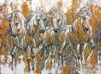 Momin Khan, 36 x 48 Inch, Acrylic on Canvas, Horse Painting, AC-MK-118